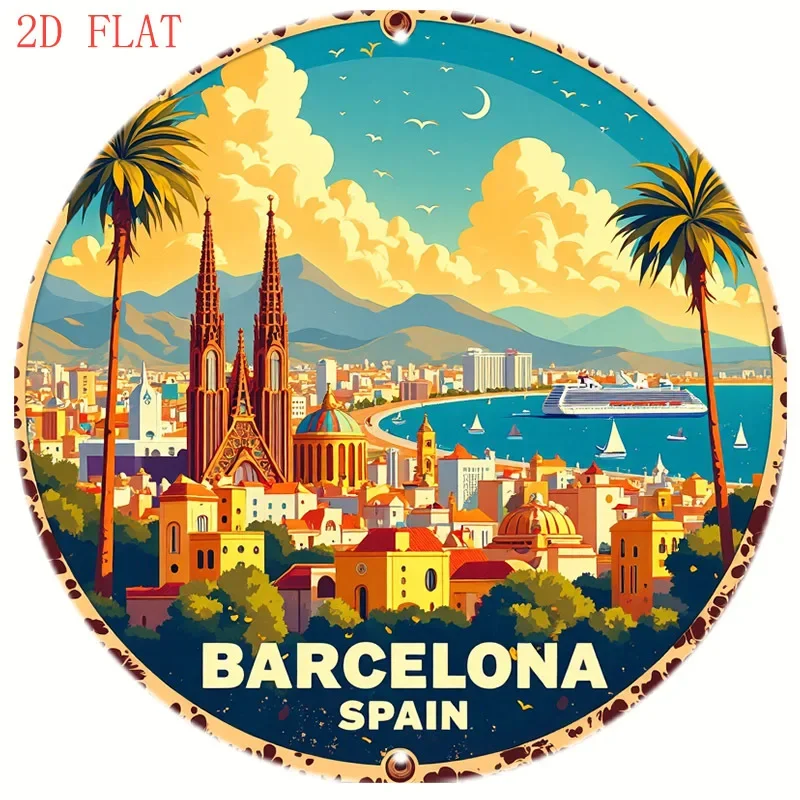 Home Barcelona - Targa in metallo rotonda da 8