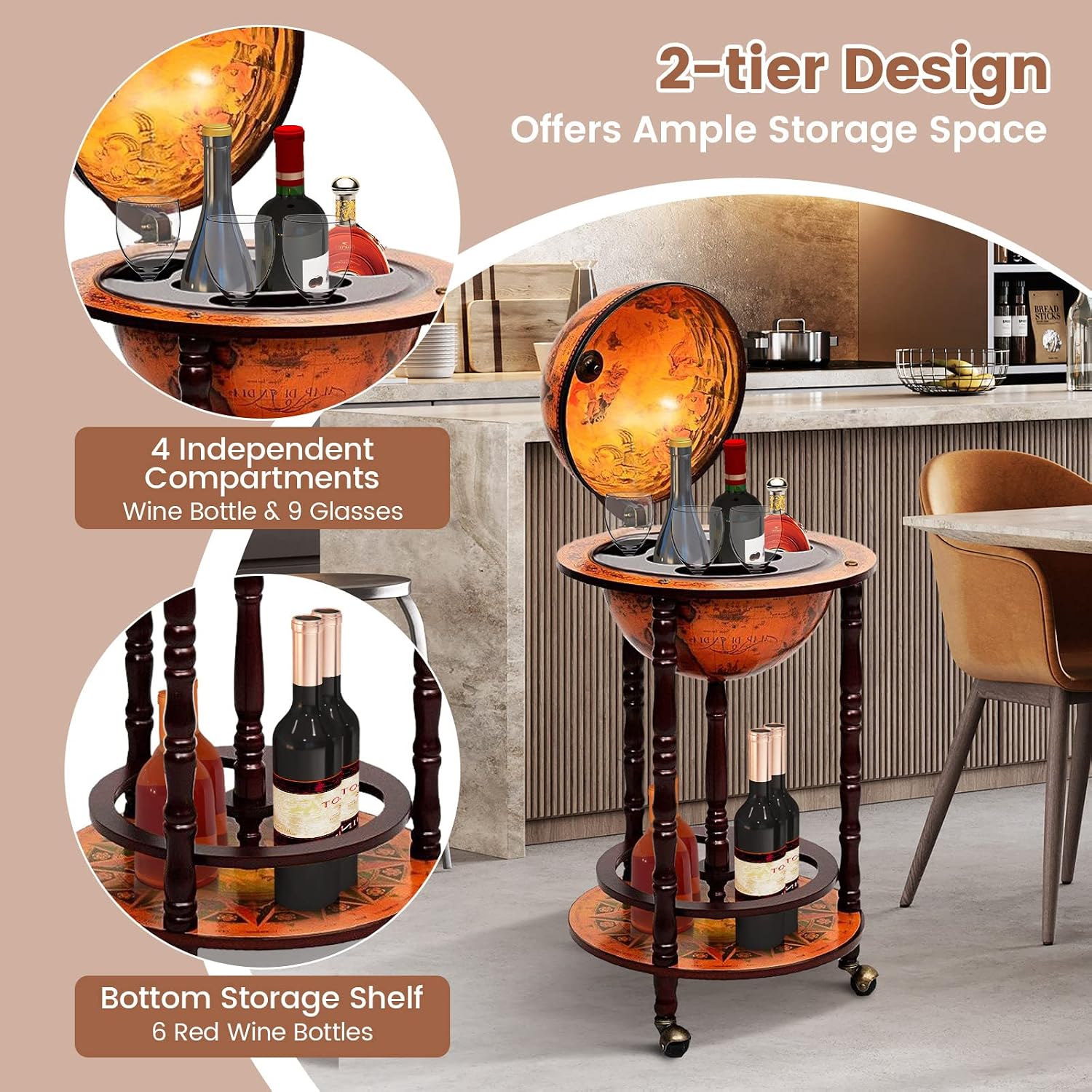 Carrello Bar a Forma di Globo  - Home Bar Shelves recensione e prezzo